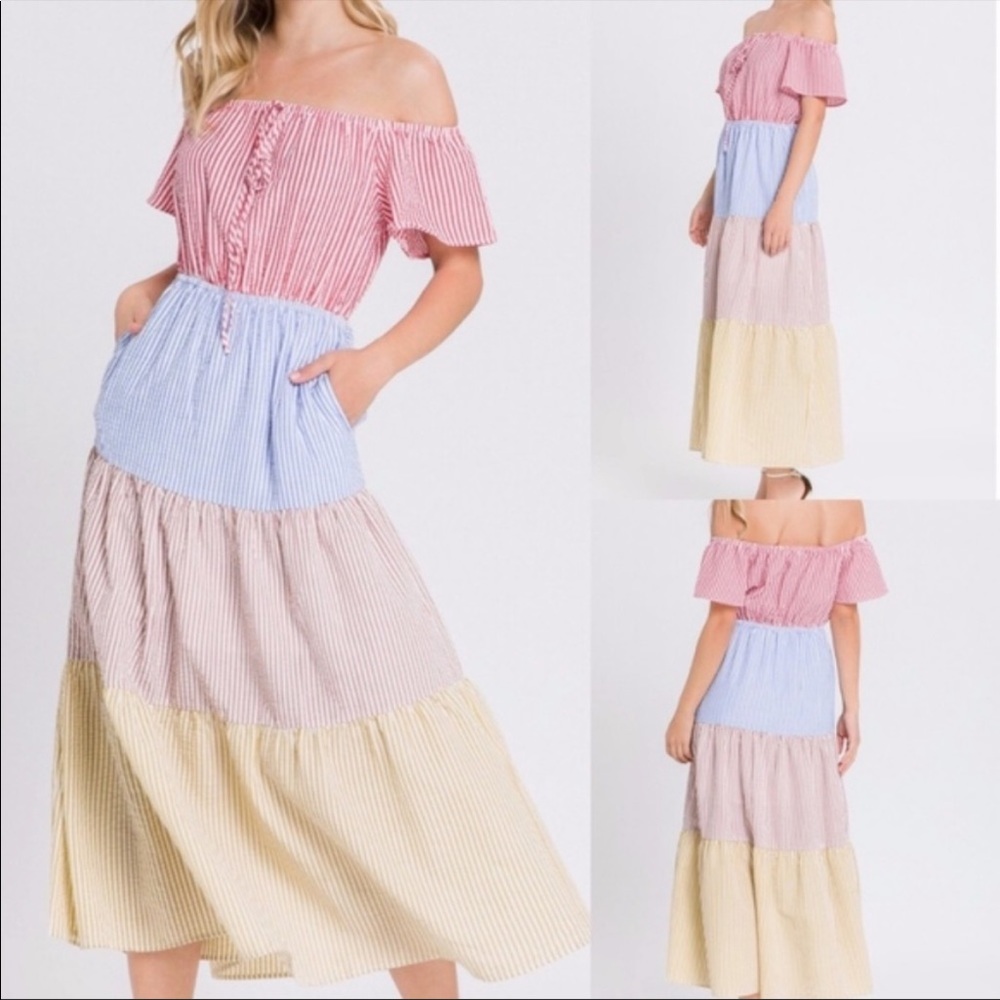 NWOT UO Colorblock Seersucker Midi Dress